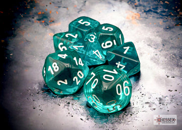Chessex CHX23085 Translucent Teal/white Polyhedral 7-Dice Set