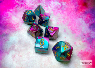 Chessex CHX26449 Gemini Purple-teal W/gold Polyhedral 7-Dice Set
