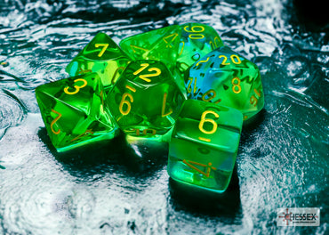 Chessex CHX26466 Translucent Green-Teal/Yellow Polyhedral 7-Dice Set