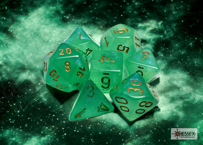 Chessex CHX27575 Borealis Light Green/gold Luminary Polyhedral 7-Dice Set