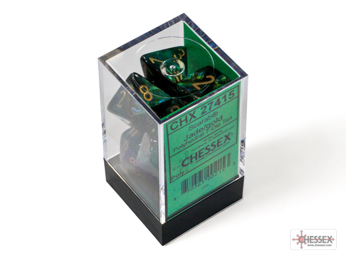 thumbnail image 2 of Scarab Jade/gold Polyhedral 7-Die Set - Wizards Books And Games 2 of 14