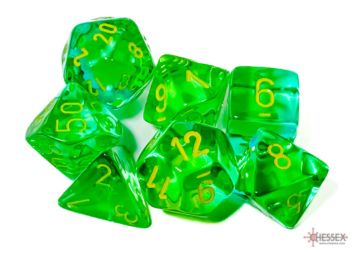 Chessex CHX26466 Translucent Green-Teal/Yellow Polyhedral 7-Dice Set