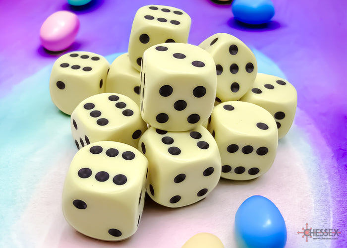 Chessex CHX25662 Opaque 16mm Pastel Yellow/black D6 12-Dice display