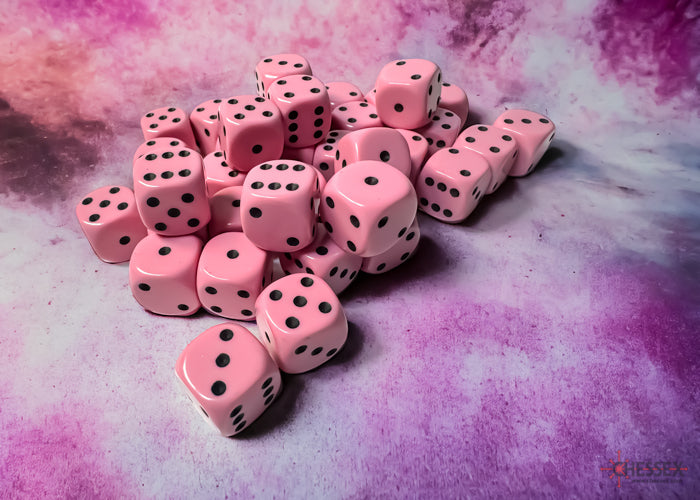 Chessex CHX25864 Opaque 12mm Pastel Pink/black D6 36-Dice display