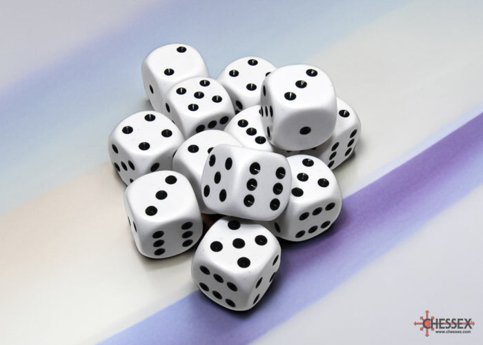 Chessex CHX25601 Opaque 16mm White/black D6 12-Dice display
