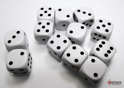 Chessex CHX25601 Opaque 16mm White/black D6 12-Dice display