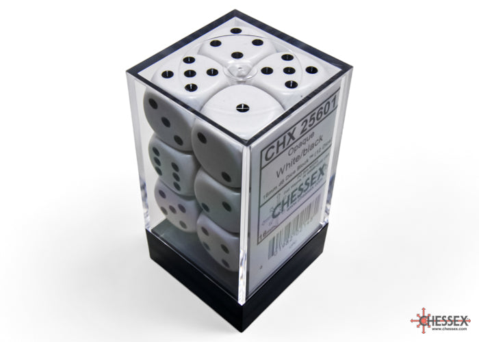 Chessex CHX25601 Opaque 16mm White/black D6 12-Dice display