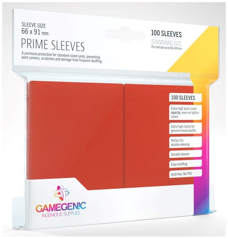 Gamegenic: Standard Size Sleeves 100ct - Prime Red 66 x 91 mm