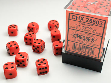 Chessex CHX25803 Opaque 12mm Orange/black D6 36-Dice display