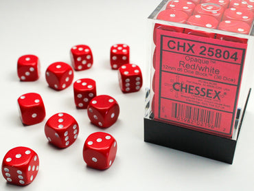 Chessex CHX25804 Opaque 12mm Red/white D6 36-Dice display