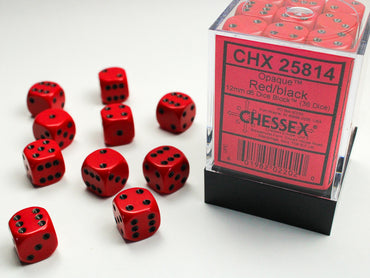 Chessex CHX25814 Opaque 12mm Red/black D6 36-Dice display