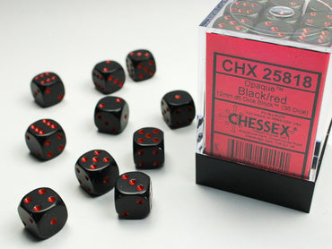 Chessex CHX25818 Opaque 12mm Black/red D6 36-Dice display