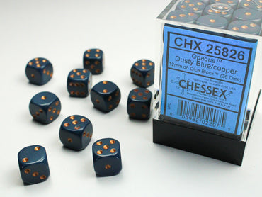 Chessex CHX25826 Opaque 12mm Dusty Blue/copper D6 36-Dice display