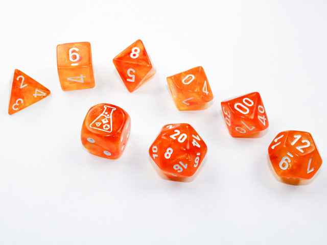 Chessex CHX30052 Borealis Blood orange/white Luminary Polyhedral 7-Dice Set (with bonus die)