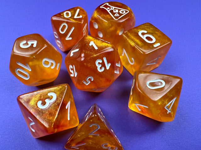 Chessex CHX30052 Borealis Blood orange/white Luminary Polyhedral 7-Dice Set (with bonus die)