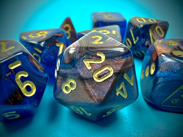 Chessex CHX30055 Lustrous Azurite/gold Polyhedral 7-Dice Set