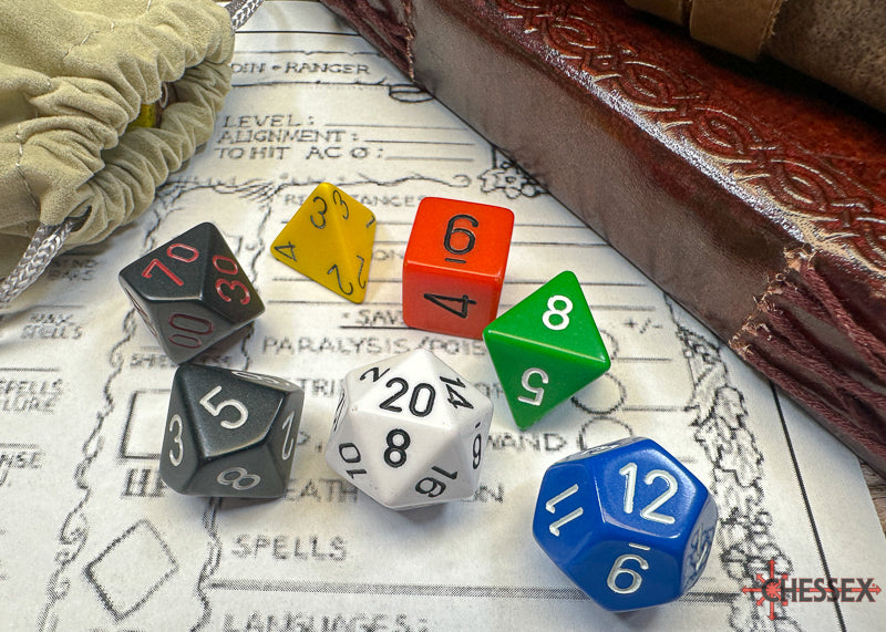Chessex CHX25499 Nostalgia Opaque GM & Beginner Player Polyhedral 7-Dice Set