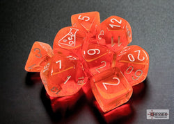 Chessex CHX30060 Translucent Neon Orange/white Polyhedral 7-Die Set (with bonus die) (black light reactive)