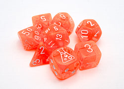 Chessex CHX30060 Translucent Neon Orange/white Polyhedral 7-Die Set (with bonus die) (black light reactive)