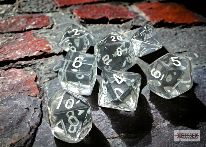 Chessex CHX23071 Translucent Clear/white Polyhedral 7-Dice Set