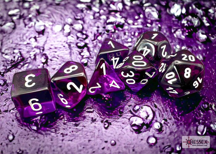 Chessex CHX23077 Translucent Purple/white Polyhedral 7-Dice Set