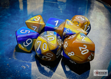Chessex CHX26422 Gemini Blue-gold/white Polyhedral 7-Dice Set