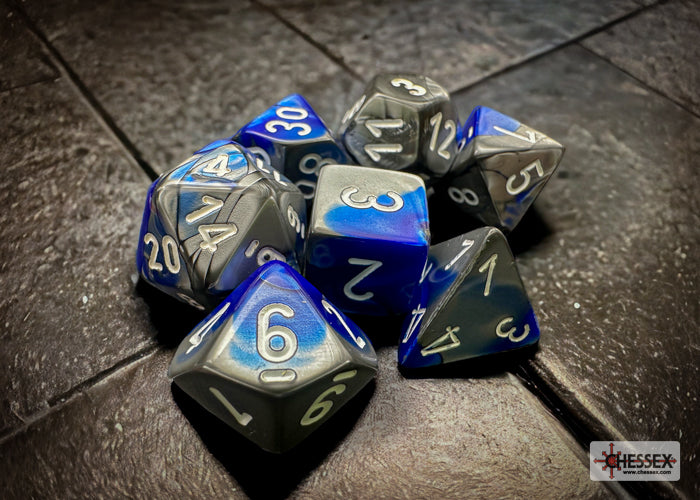 Chessex CHX26423 Gemini Blue-steel/white Polyhedral 7-Dice Set