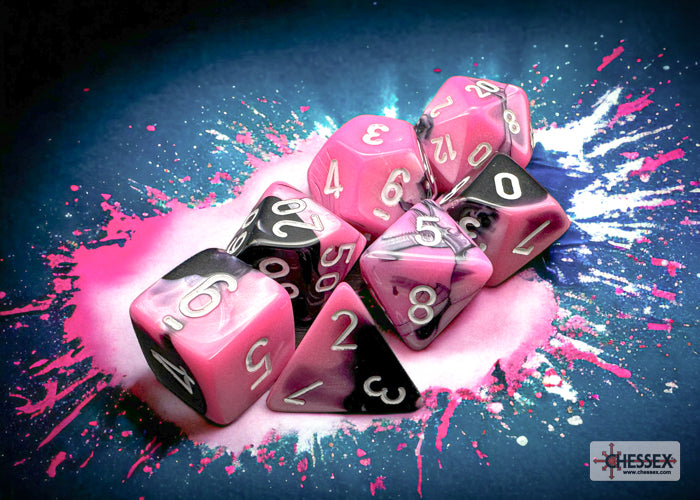 Chessex CHX26430 Gemini Black-pink/white Polyhedral 7-Dice Set