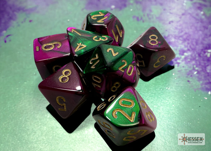 Chessex CHX26434 Gemini Green-purple/gold Polyhedral 7-Dice Set