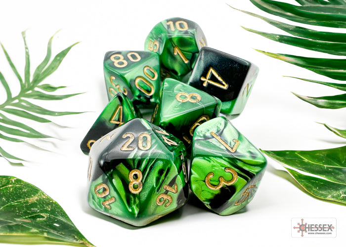 Chessex CHX26439 Gemini Black-green/gold Polyhedral 7-Dice Set