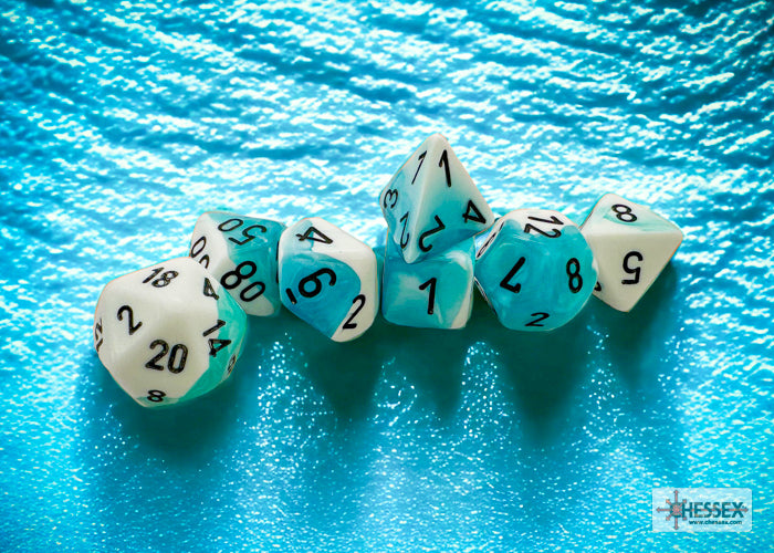 Chessex CHX26444 Gemini Teal-white/black Polyhedral 7-Dice Set