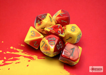 Chessex CHX26450 Gemini Red-yellow W/silver Polyhedral 7-Dice Set