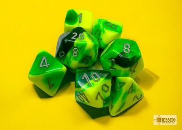 Chessex CHX26454 Gemini Green-yellow/silver Polyhedral 7-Dice Set