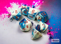 Chessex CHX26457 Gemini Astral Blue-white/red Polyhedral 7-Dice Set