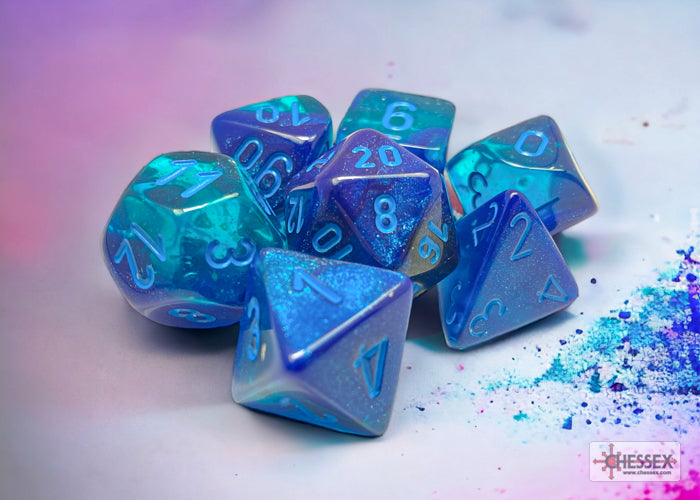 Chessex CHX26463 Gemini Blue-blue/light blue Polyhedral 7-Dice Set