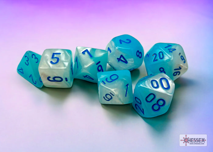 Chessex CHX26465 Gemini Pearl Turquoise-white/blue Polyhedral 7-Dice Set