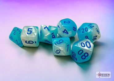 Chessex CHX26465 Gemini Pearl Turquoise-white/blue Polyhedral 7-Dice Set