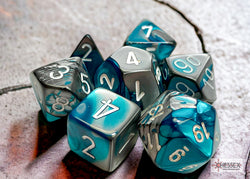 Chessex CHX26456 Gemini Steel-teal W/white Polyhedral 7-Dice Set