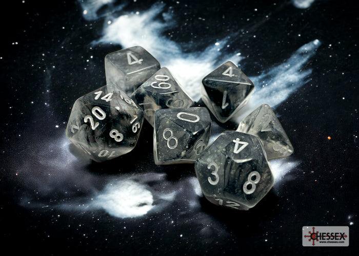 Chessex CHX27578 Borealis Light Smoke/silver Luminary Polyhedral 7-Dice Set