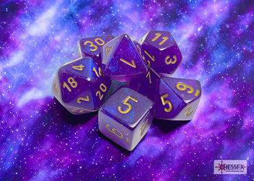 Chessex CHX27587 Borealis Royal Purple/gold Luminary Polyhedral 7-Dice Set