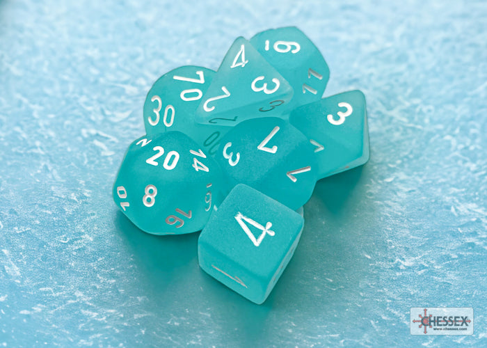 Chessex CHX27405 Frosted Teal/white Polyhedral 7-Dice Set