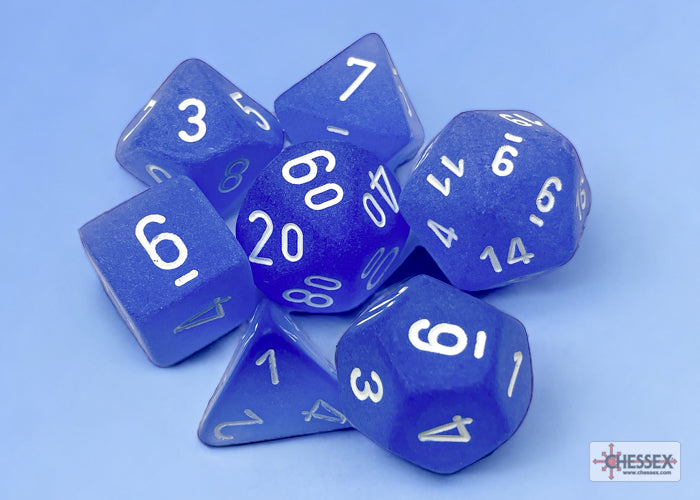 Chessex CHX27406 Frosted Blue/white Polyhedral 7-Dice Set
