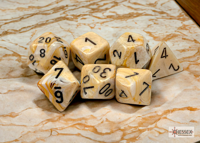 Chessex CHX27402 Marble Ivory/black Polyhedral 7-Dice Set