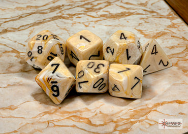 Chessex CHX27402 Marble Ivory/black Polyhedral 7-Dice Set