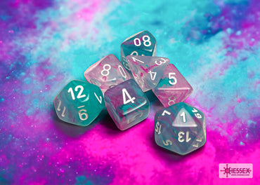 Chessex CHX27545 Nebula Wisteria/white Luminary Polyhedral 7-Dice Set