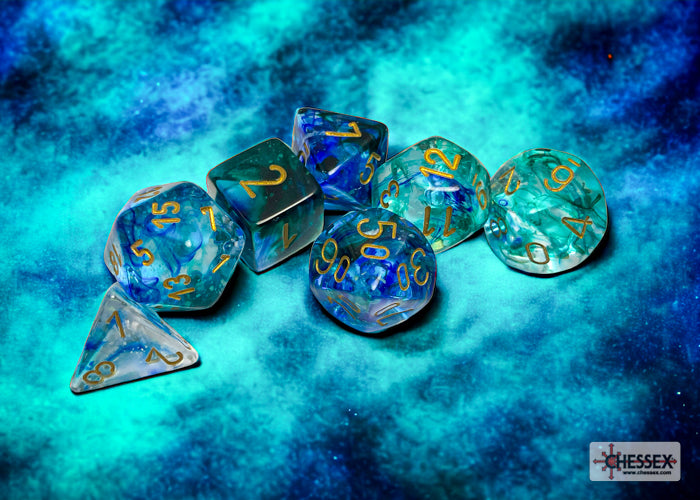 Chessex CHX27556 Nebula Oceanic/gold Luminary Polyhedral 7-Dice Set