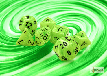Chessex CHX27430 Vortex Bright Green/black Polyhedral 7-Dice Set