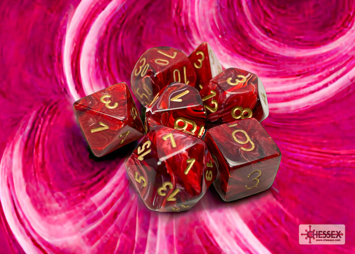 Chessex CHX27434 Vortex Burgundy/gold Polyhedral 7-Dice Set