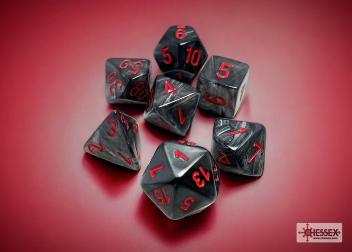 Chessex CHX27478 Velvet Black/red Polyhedral 7-Dice Set