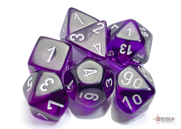 Chessex CHX23077 Translucent Purple/white Polyhedral 7-Dice Set